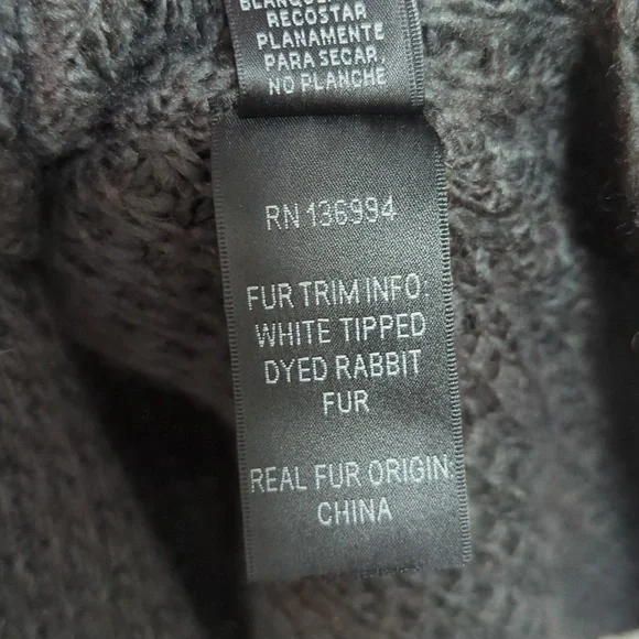 Sioni Gray Wool Blend Rabbit Fur Trim Thick Cable Knit Chunky Cardigan Sweater L - Picture 10 of 10